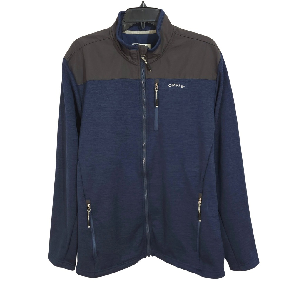 Orvis Bonded Mesh Full Zip Jacket Mens Large Navy Blue Charcoal Grey 1522009 F21